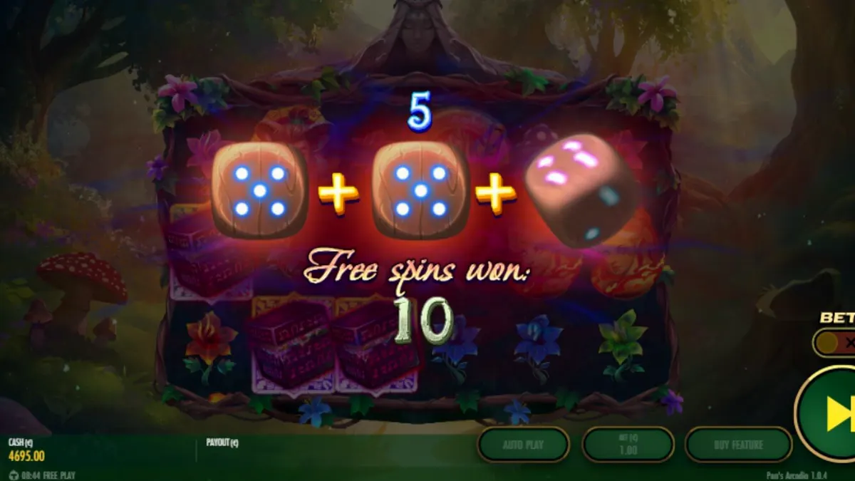 Pemandangan hutan mistis dalam slot Pan's Arcadia