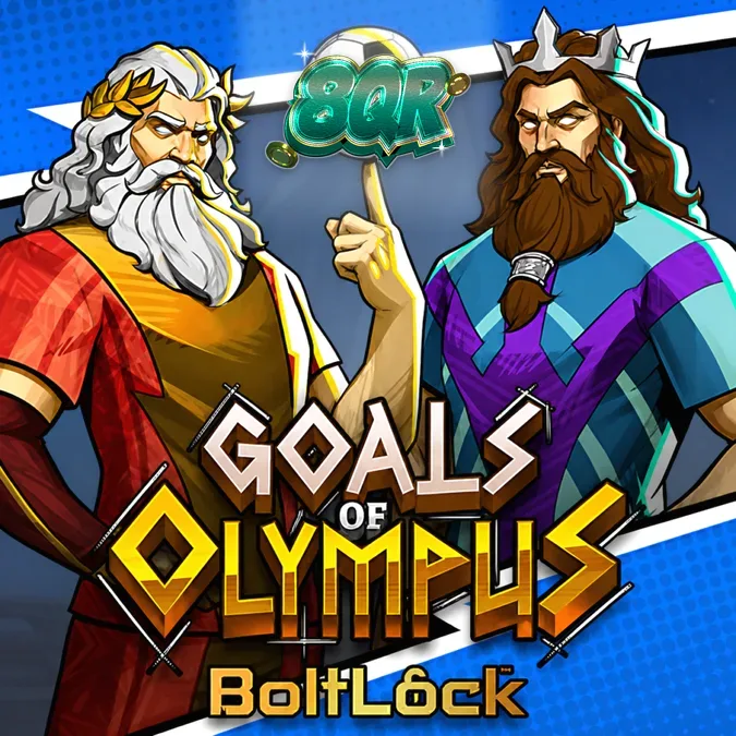 Tampilan grid permainan Goals of Olympus BoltLock dengan elemen sepak bola dan mitologi